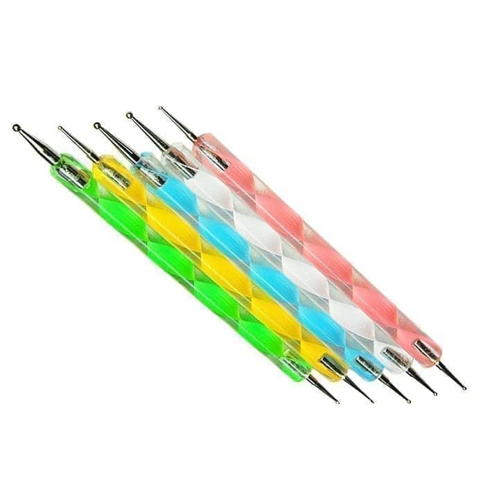 5Pcs-2-Way-Nail-Art-Dotting-Marbleizing-Pen-Nail-Painting-Design-Manicure-Tools-Set-e1527072126308 DOTTING SET 5τεμ - Image 1