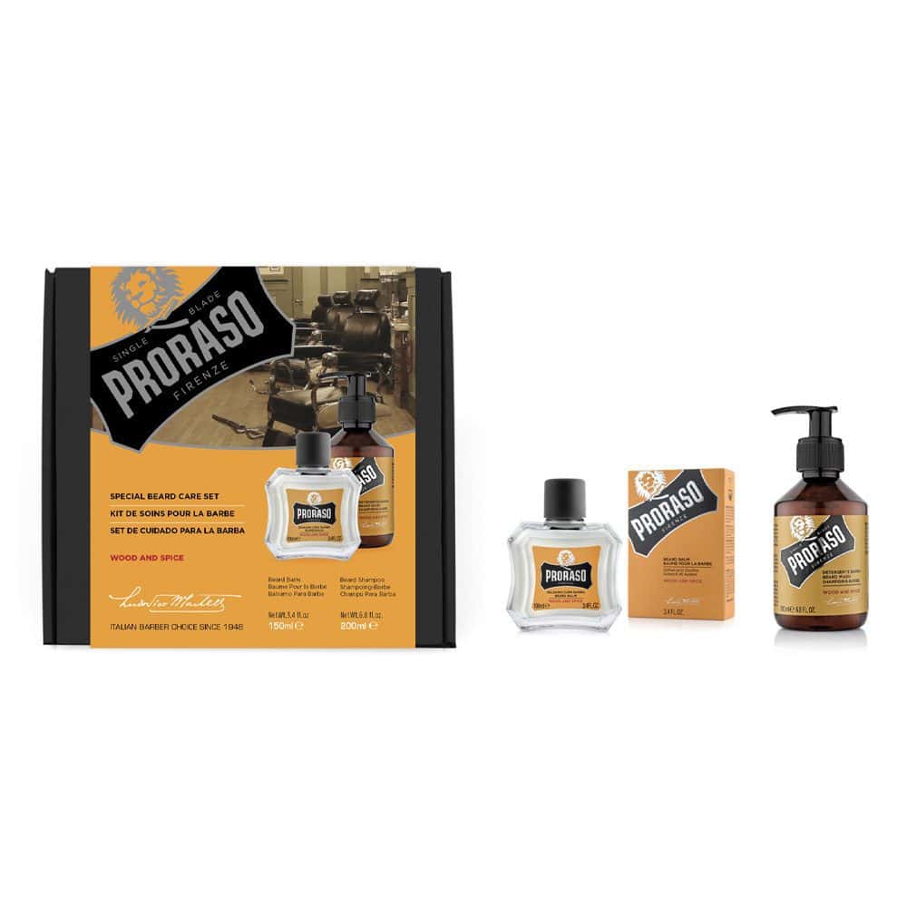 18094 PRORASO DUO PACK BEARD GIFT SET WOOD AND SPICE (BEARD BALM & BEARD SHAMPOO) - Image 1